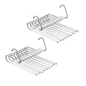 Relaxdays Cintre Multiple pour Pantalons, Lot de 2, Porte-Pantalons 9 Bras, antid&eacute;rapant, m&eacute;tal, Argent/Blanc