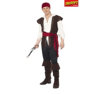 Image de Smiffy's Costume de pirate, noir, bandana, haut, pantalon, ceinture & surchausses