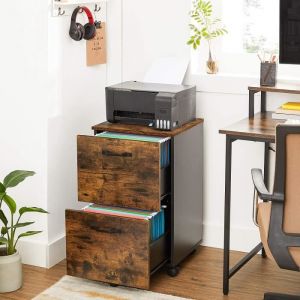 Caisson de bureau 2 tiroirs avec roulettes effet bois marron rustique