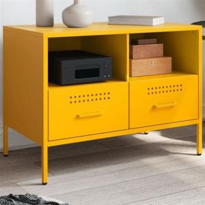 VidaXL Meuble TV jaune moutarde 68x39x50,5 cm acier laminé à froid, support TV, buffet TV, armoire hifi, banc TV, armoire en métal, meuble multimédia