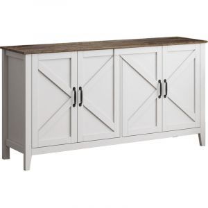 Buffet rustique 4 portes Buffet de cuisine Meuble pour salon salle à manger 140x80x40cm Modèle Olivia Couleur Blanc et Chêne Rustic
