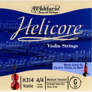 D'Addario Bowed Corde seule (Sol) pour violon Helicore, manche 4/4, tension Medium