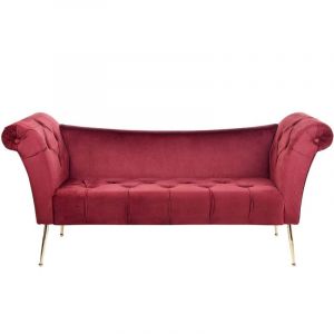 Beliani Chaise longue en velours rouge foncé