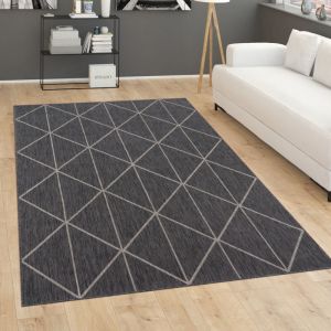 Paco Home Tapis Exterieur Terrasse Salon Cuisine Motif Scandinave Motif Geometrique Moderne Motif Ethnique Motif Losange, Dimension:60x100 cm, Couleur:Anthracite 2