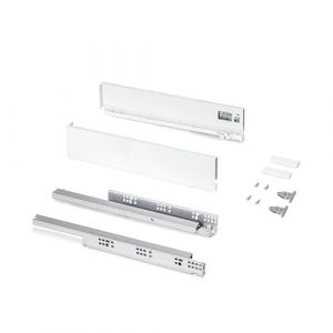 Emuca Tiroir extérieur Protone 30kg, coulisses à sortie totale et fermeture amortie, hauteur 93mm, profondeur 450mm, Acier, Peint en blanc