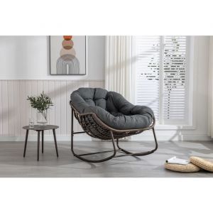 Fauteuil à bascule de jardin - PDZZZD - Gris foncé - Acier + Rotin Tressé - 111x94.5x80cm - 1 personne