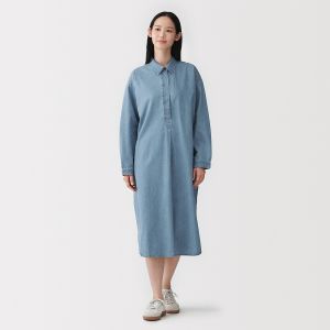 Robe-chemise l&eacute;g&egrave;re en denim de kapok m&eacute;lang&eacute; pour femme