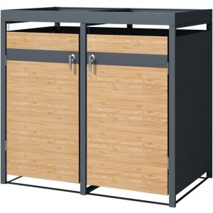 ML-Design Box pour 2 Poubelles avec Toit Végétal, jusqu'à 240L, 132x80x124 cm, en Acier, Anthracite/Aspect Mélèze, Résistant aux Intempéries, Habillage de Poubelle Verrouillable, Conteneur Abri Hangar