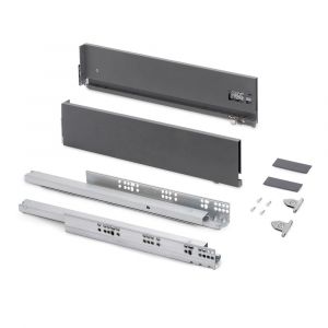 Emuca Tiroir extérieur Vertex avec réglages 3D hauteur 131mm, 40kg, épaisseur de panneau de 18mm, profondeur 450mm, Acier, Gris antracite