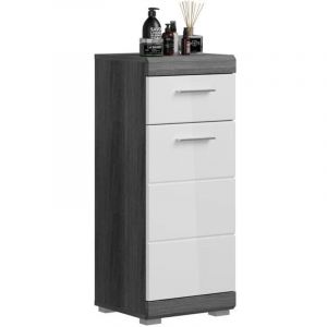 Xonox.home Scout X06B2701 Commode étroite Armoire sur Pied pour Salle de Bain Blanc Brillant Corps argenté fumé Env. 37 x 88 x 31 cm