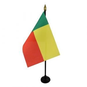 AZ FLAG - Mini Drapeau Bénin De Table - 15x10 cm - Drapeau Béninois De Bureau 100% Polyester Avec Hampe Pointe Dorée