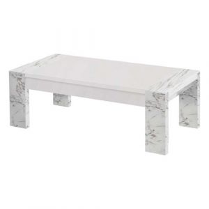 Prava - Table Basse L130cm Laqu&eacute;e Blanc et Effet Marbre
