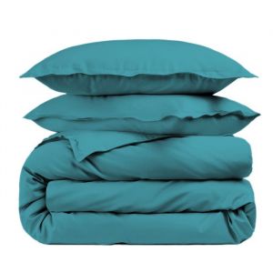 Housse de couette unie Percale de coton 80 fils/cm² + Taie(s) 240x260 cm Bleu Canard