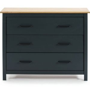 Commode 3 tiroirs en bois massif bleu 100 cm - Ida