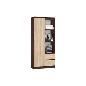 Abamihome - Bibliothèque de bureau akord R11 Wengé 80 cm 1 porte 2 tiroirs façade Chêne Sonoma 7 étagères 80x35x180 cm