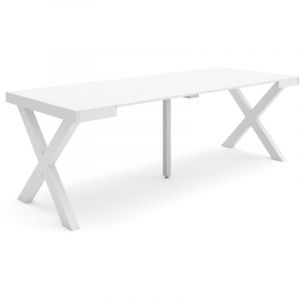 Table console extensible, 220, Pour 10 personnes, Pieds bois massif, Blanc, RF2793