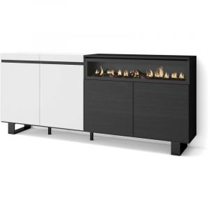 Skraut Home - Buffet salon et cuisine, Meuble de Rangement, Commode, 200x87x35cm, 4 Portes, Cheminée électrique, Design industriel, Style moderne,