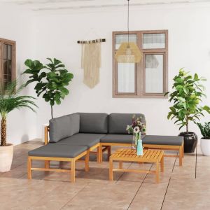 VidaXL Salon de jardin, 6 pcs avec coussins gris Bois de teck solide