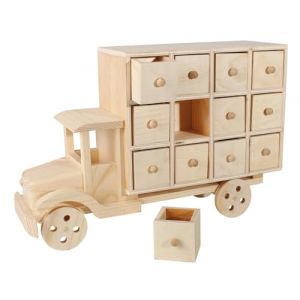Calendrier de l'Avent camion bois 28,5x19x9,5cm - MegaCrea DIY Beige