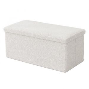 Relaxdays Banc, rangement, tissu teddy, pliable, rembourré, H x L x P : 38 x 76 x 38 cm, banc de rangement, blanc
