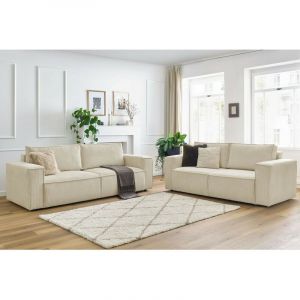 Bobochic Canapé droit fixe Ensemble canapé droit fixe 3 + 2 places nihad velours côtelé Beige - Beige