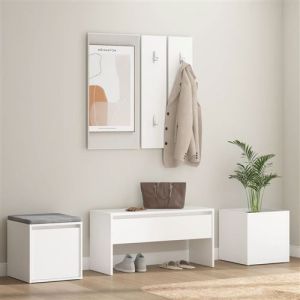 VidaXL Ensemble de Meubles de Couloir Ensemble de Vestiaire Banc d'Entrée Miroir Jardinière Salon Intérieur Blanc Bois d'Ingénierie