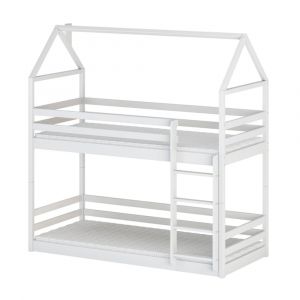Lit cabane superposé 90x190 au sol sommiers inclus - Blanc