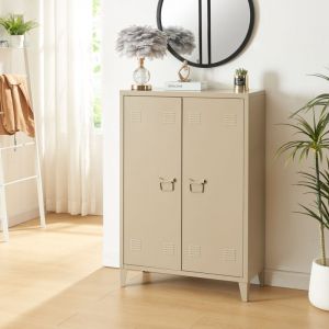 Image de [en.casa] - Casier de bureau métallique Oripää à 2 portes 110 x 75 x 33 cm camel