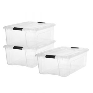 Iris Ohyama Boite de Rangement Maison plastique recyclé 32L Lot de 3 Transparent BSB-32