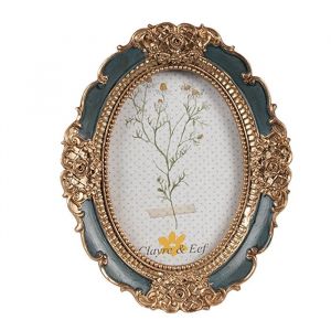 Cadre photo 6x9 cm Couleur or Vert Polyrésine Ovale 2F1150