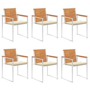 VidaXL Chaises de jardin 6 pcs avec coussins Bois d'acacia solide Crème