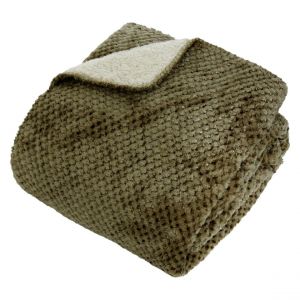 Plaid flanelle effet sherpa Lyno 170x130cm - vert Kaki