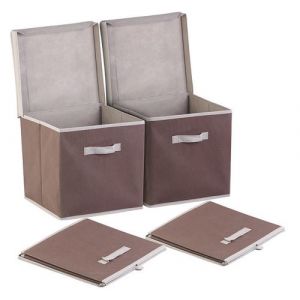 Pearl Lot de 2 boîtes de rangement pliables avec couvercle - Brun
