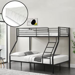 [neu haus] Lit superposé en Métal avec 2 Matelas Armature M ive pour 3 personnes 210cm x 147,5cm x 168cm Noir