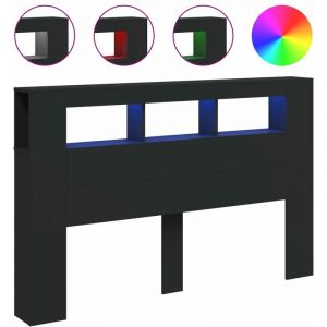 VidaXL Tête de lit à LED noir 160x18,5x103,5 cm bois d'ingénierie - Black