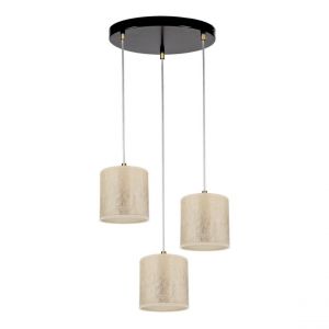 Ora Lampe Suspendue Métal Noir Câble PVC Transparent Abat-jour en Tissu Doré