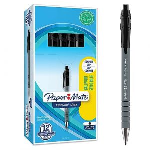 Paper Mate Flexgrip Ultra stylo bille r&eacute;tractable, pointe moyenne (1,0 mm), encre noire, bo&icirc;te de 12