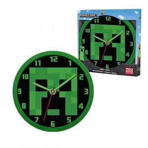 SRV Hub Minecraft Horloge murale éducative pour enfants, 25 cm, horloge murale à son minimal pour apprendre les enfants, cadran coloré, quart de marquage, horloge analogique pour enfants garçons à