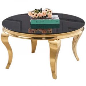 Table basse ronde baroque Gold et plateau en verre NOIR de 80 cm