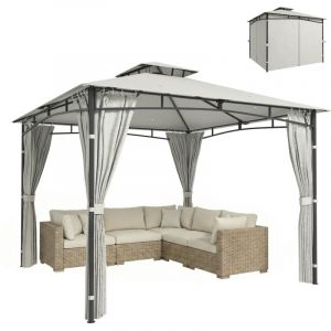 Outsunny Tonnelle de jardin ext&eacute;rieur - cadre de toit r&eacute;tractable & double toit UV50+, imperm&eacute;able - 3x3m - cr&egrave;me