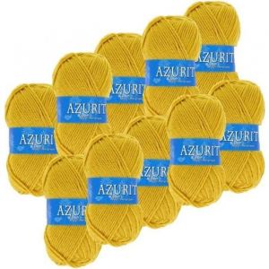 Lot de 10 pelotes de fil à tricoter Azurite 50g 100% acrylique - Col. 23245 Moutarde - Mondial Tissus