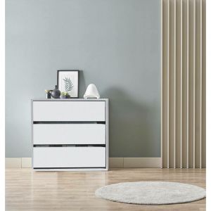 Chariot à tiroirs Dkutl, Commode avec 3 tiroirs, Commode basse pour armoire d'intérieur, Hebdomadaire moderne, 60x44h57 cm, Blanc - Dmora