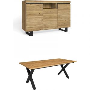 Skraut Home - Ensemble de meubles de salon | Table 200 pieds X 10 convives | Crédence / Buffet 140 Tall | Chêne et Noir