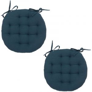 Atmosphera Lot 2x Galette de chaise ronde Alix - Diam. 38 cm - Bleu fonc&eacute;