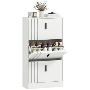 Homcom Meuble à chaussures - 3 abattants - 18 paires grande capacité - en bois 63 x 24 x 117 cm - blanc