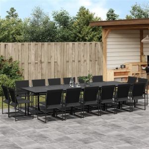 VidaXL Ensemble à manger de jardin 17 pcs noir textilène, ensemble à manger d'extérieur, meuble à manger de jardin, table et chaises de jardin