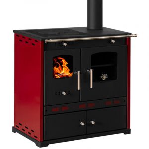 Prometey - Cuisinière à Bois Perfect Eco Lux Bordeaux – 7,5 kW Plaque en Fonte, Élégance Classique et Efficacité Thermique
