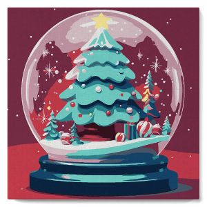 Mini peinture au numéro : Boule à Neige et Sapin de Noël - toile tendue sur chassis