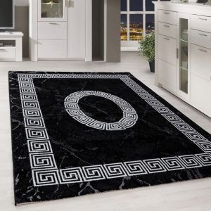 Homebyhome Tapis de Salon à motif méandre moderne Noir Tapis 120x170 cm - Poil Court, Moelleux et Tendance