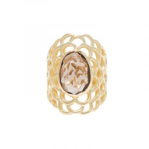 Moonstone - Bague ajustable Quartz fumé en laiton doré